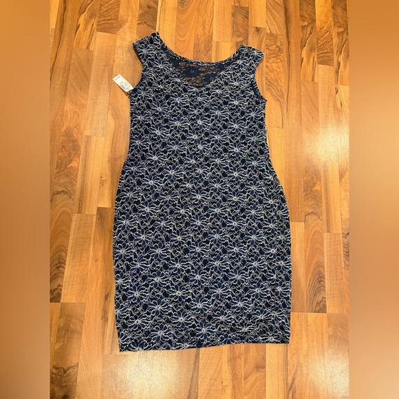 Dress Barn Elegant Navy and Cream Midi Dress - Picture 6 of 7